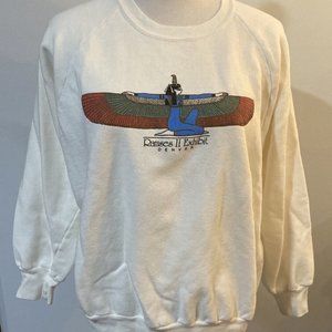 Vintage 1980s Ramses II Exhibit Denver White Sweater (Vintage Size XL fits M/L)